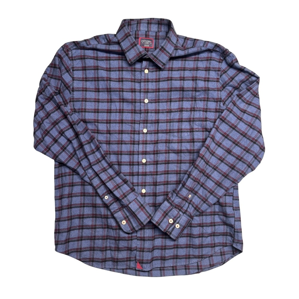 UNTUCKit Mens Large Blue Plaid Flannel Long Sleeve Button Down Shirt